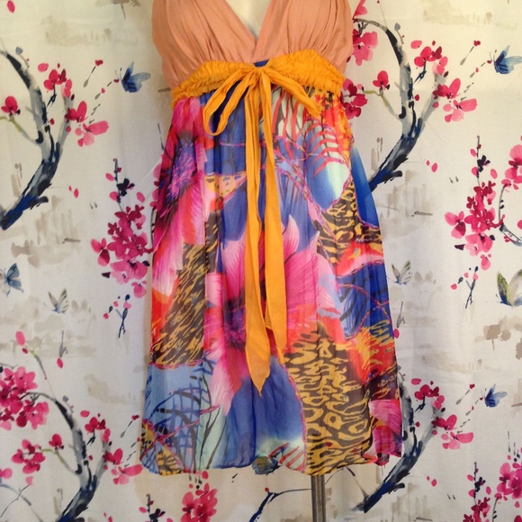 Sweet Sinammon Silk Boho Sun Dress Size M - Picture 3 of 8